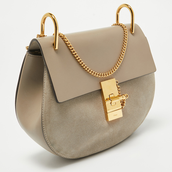 CHLOE Grey Leather and Suede Medium Drew Shoulder Bag - Picture 3 of 8